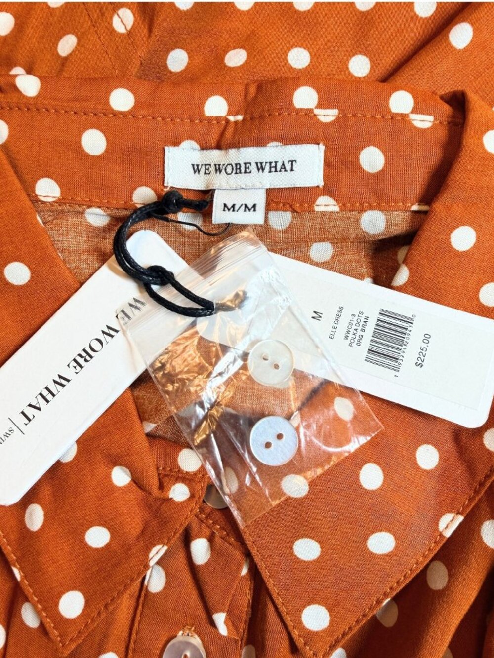 WeWoreWhat Elle Dress M Bran Rust Polka Dot Puff Sleeve Mini Shirt Dress NWT - Picture 5 of 11